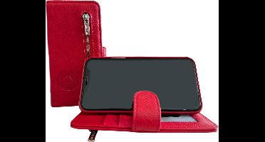 HEM Leren Rits Portemonnee Hoesje - Geschikt voor iPhone 16 Pro Max - Portemonnee hoesje iPhone 16 Pro Max – Pasjeshouder – Burned Red