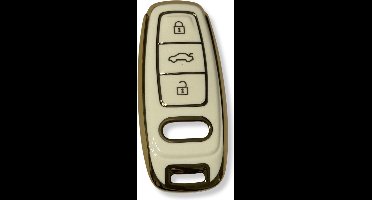 Sleutelcover voor Audi, Sleutelhoesje, Key Case for Audi, Autosleutel Hoesje Geschikt Voor Audi, A1, A3, A4, A5, A6, A7, A8, Q3, Q5, Q7, Wit - Goud