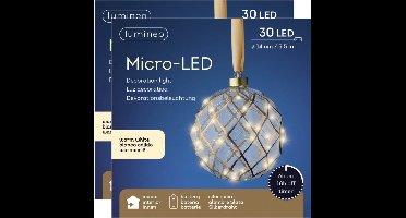 Lumineo Verlichte kerstballen - 2x - glas - aan lint - D14 cm - goud - 15 led lampjes - warm wit