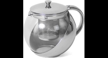 Gerimport Theepot - glas en rvs - met thee filter/infuser - 1 liter - Theekan - 16 x 12 x 15 cm