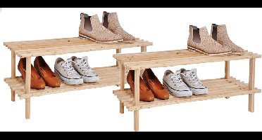 Set van 2x stuks hi schoenenrek/schoenenstandaard - hout - 2-laags 74 x 26 x 29,5 cm - schoenen opbergen
