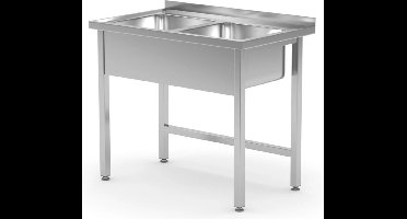 HENDI Gelaste spoeltafel – 2 spoelbakken – verstelbare voeten – 1000x600x x(H)850 mm