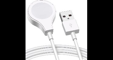 Oplader - USB oplaadkabel - geschikt voor Apple Watch Series 1 / 2 / 3 / 4 / 5 / 6 / 7 / 8 / 9 / 10 / SE / SE 2 / Ultra / Ultra 2 - magnetisch - 1 meter - wit