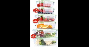 alpina Vershoudbakjes - 12-Delig - met Deksel - Diepvriesbakjes - Oven, Vriezer, Magnetron en Vaatwasser Bestendig - Glas - 3 Maten