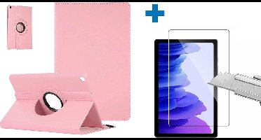 Screenprotector Geschikt voor Samsung Galaxy Tab A7 Hoes - (2020/2022) - 360 graden draaibaar case Licht Roze + screenprotector gehard glas