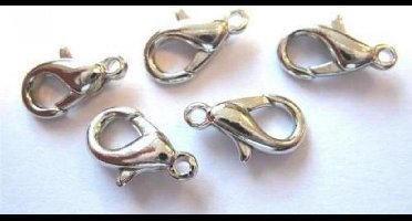 Karabijn Sluiting zilver 12 mm. 5 stuks.