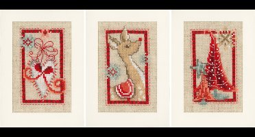 Vervaco - Wenskaart kit - Kerst - Kerst set van 3 - PN-0154080 - Borduren - Borduurpakket - Borduurpakket volwassenen - Borduurpakket kind