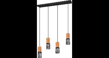 TRIO TOSH - Hanglamp - Zwart - excl. 4x E27 40W - Aansparbaar in hoogte - Houten elementen