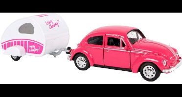 Welly Auto Volkswagen Beetle 21 Cm Staal Roze/wit 2-delig