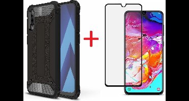 Hoesje Geschikt Voor Samsung Galaxy A70/A70s Screen Protecter Zwart + Armor Hoesje Zwart