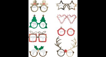 Papieren kerst brillen assorti (8 stuks)
