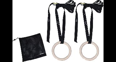 Tunturi Gymnastic rings hout - 23cm diameter - Inclusief riem - Incl. gratis fitness app