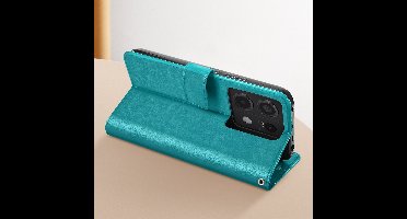 Mayaxess, Foliohoes Geschikt voor Xiaomi Redmi Note 13 Pro 5G Bescherming met polsband Multifunctionele flap, Turquoise