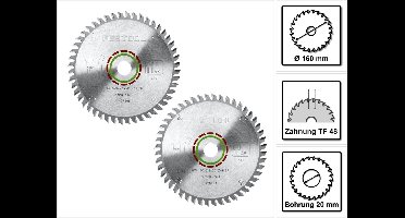 Festool speciaal cirkelzaagblad set 2x HW 160 x 2,2 x 20 mm TF48 160 mm ( 2x 496308 ) 48 tanden