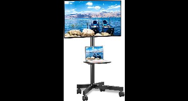 Mobiele tv-standaard op wielen, draagbare tv-trolley met plank voor 21-60 inch platte gebogen paneeltv's tot 35 kg, in hoogte verstelbare hoge rollende tv-standaard op wielen, Max VESA 400 x