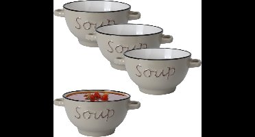 Excellent Houseware Soepkommen/serveer schaaltjes - 4x - Gres - porselein - D14 x H78 cm - bruin