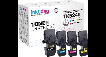 Inktdag Toner compatible met Kyocera 5240, TK-5240, TK5240 4 Stuks multipack (1 x TK-5240K, 1 x TK-5240C, 1 x TK-5240M, 1 x TK-5240Y ) voor Kyocera Ecosys P5026cdw M-5526cdn M-5526cdw P-5026cdn