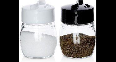 Peper en Zout Vaatje Glas 2 stuks - Stooier - Stel - Zoutvaatje - Pepervaatje - Peperstel en Zoutstel Set - Kruidenpotjes