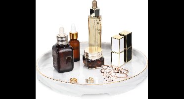 Decorative Ceramic Tray for Bathroom Vanity - Perfume and Cosmetic Organizer for Dresser-Tops - Office, Living Room, Kitchen Countertops - White Marble