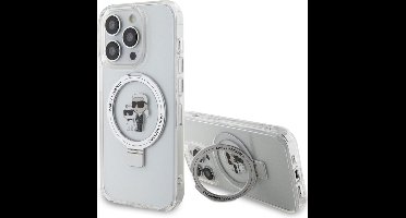 Karl Lagerfeld, Magsafe Hoesje Geschikt voor Apple iPhone 15 Pro Max TPU Ringstandaard Karl et Choupette, Transparant