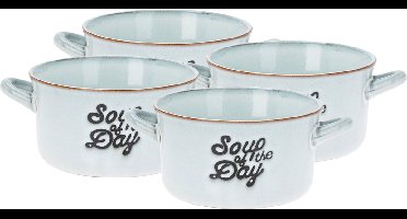 Excellent Houseware Soepkommen/serveer schaaltjes - 4x - porselein - 500ml - lichtblauw - met oor