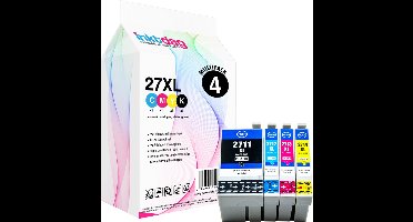 Inktdag inktcartridges voor Epson 27XL, multipack van 4 kleuren (1*BK, C, M en Y) voor Epson Workforce WF3620WF, WF3620DWF, WF3640DTWF, WF7110DTW, WF7210DTW, WF7610DWF, WF7615DWF, WF7620DTWF, WF7710DWF, WF7715DWF, WF7720DTWF