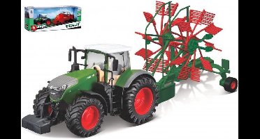 Bburago Fendt 1050 VARIO + WHIRL RAKE groen/rood schaalmodel 10 CM