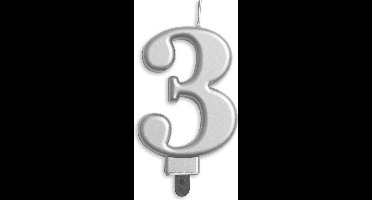 Wefiesta Verjaardagskaars Cijfer 3 Wax 7,8 Cm Zilver