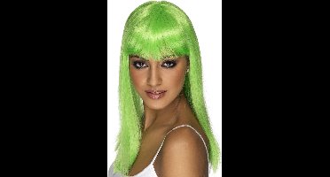 Smiffys - Pruik - Glamourama - Stijl haar met pony - Neon groen