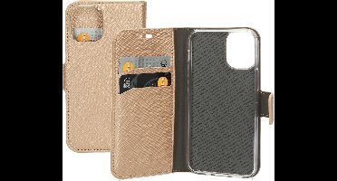 Mobiparts hoesje geschikt voor Apple iPhone 12 Mini - Saffiano Wallet/Portemonnee hoesje - Magneet Sluiting - 3 Opbergvakken - Koper