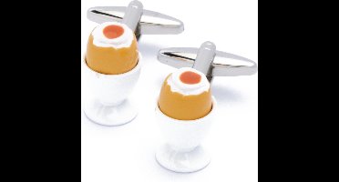 Manchetknopen - Gekookt Ei in Houder Bruin en Wit