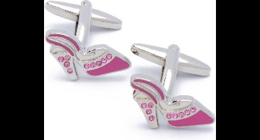 Manchetknopen - Roze Hoge Hakken met Witte Stenen