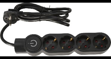 FX tools Stekkerdoos 4-voudig - met randaarde en schakelaar - zwart - snoer van 140 cm - stekkerdozen - verlengsnoeren/verlengkabels