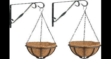 Set van 2x stuks Hanging baskets 30 cm met muurhaken - Complete hangmand set van metaal