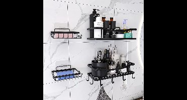 Merdoo RVS Doucherek - Shower Rack- Badkamerrekken - Badkamerrek Zonder Boren - Zelfklevend Doucherek - Doucherek Zonder Boren - Badkamer Accessoires - 4 Stuks