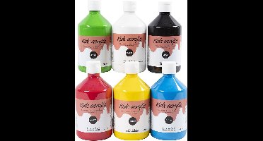Acrylverf Glossy, primair kleuren, 6x500 ml/ 1 doos
