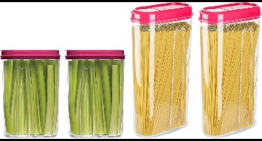 Plasticforte Voedselcontainers set - 4 stuks - roze - 2350ml en 1500ml - kunststof - voorraadpot