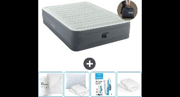 Intex Luchtbed - 2-Persoons - 152 x 203 x 46 cm - Grijs - Inclusief pomp - Hoeslaken - Kussen - Reparatieset en Kussenbeschermer