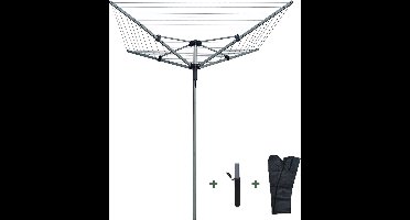 BRASQ Droogmolen Grijs - 40 meter - Droogtoren inklapbaar - Droogtoren met grondanker en beschermhoes - Droogrek