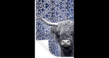 Muurstickers - Sticker Folie - Delfts blauw - Schotse hooglander - Zwart - Wit - 20x30 cm - Plakfolie - Muurstickers Kinderkamer - Zelfklevend Behang - Zelfklevend behangpapier - Stickerfolie