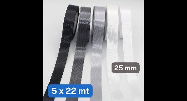 5 Rollen SATIJNLINT ENKELZIJDIG, Breedte 25MM, Mix WIT en GRIJS (set C), Decoratie voor Bruiloft, Ceremonie, Feest, Verpakking, Cadeau, Verjaardag en Boeket Bloemen