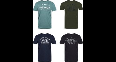 Tom Tailor Heren T-Shirt Tom Tailor 4 Pack regular fit Veelkleurig XXL Ronde Hals Volwassenen Opdruk Print Shirts