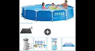 Intex Rond Frame Zwembad - 366 x 76 cm - Blauw - Inclusief Pomp Onderhoudspakket - Filter - Grondzeil - Solar Mat