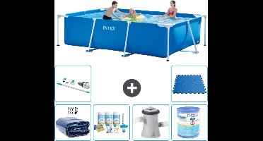 Intex Rechthoekig Frame Zwembad - 300 x 200 x 75 cm - Blauw - Inclusief Solarzeil - Onderhoudspakket - Zwembadfilterpomp - Filter - Stofzuiger - Vloertegels