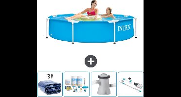 Intex Rond Frame Zwembad - 244 x 51 cm - Blauw - Inclusief Solarzeil - Onderhoudspakket - Zwembadfilterpomp - Stofzuiger