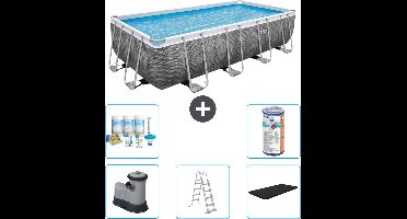 Bestway Rechthoekig Power Steel Zwembad - Rattanprint - 549 x 274 x 122 - Inclusief Pomp - Ladder - Afdekzeil Onderhoudspakket - Filter