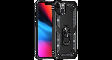 Hoesje voor iPhone 13 - Swart backcover Shockproof Robuuste schokbestendige beschermingsring 360 draaibare ring