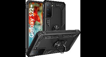 Hoesje voor Samsung Galaxy S22 Plus - Swart backcover Shockproof Robuuste schokbestendige beschermingsring 360 draaibare ring