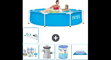 Intex Rond Frame Zwembad - 244 x 51 cm - Blauw - Inclusief Onderhoudspakket - Zwembadfilterpomp - Filter - Grondzeil - Stofzuiger