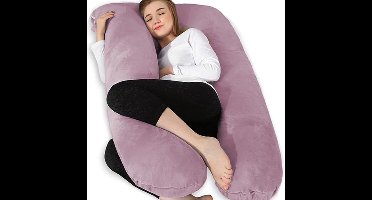 Zwangerschapskussen, U-vorm, zijslaapkussen met hoes, U-kussen, voedingskussen, groot steunkussen, kussen voor vrouwen en zijslapers (paars, fluweel)